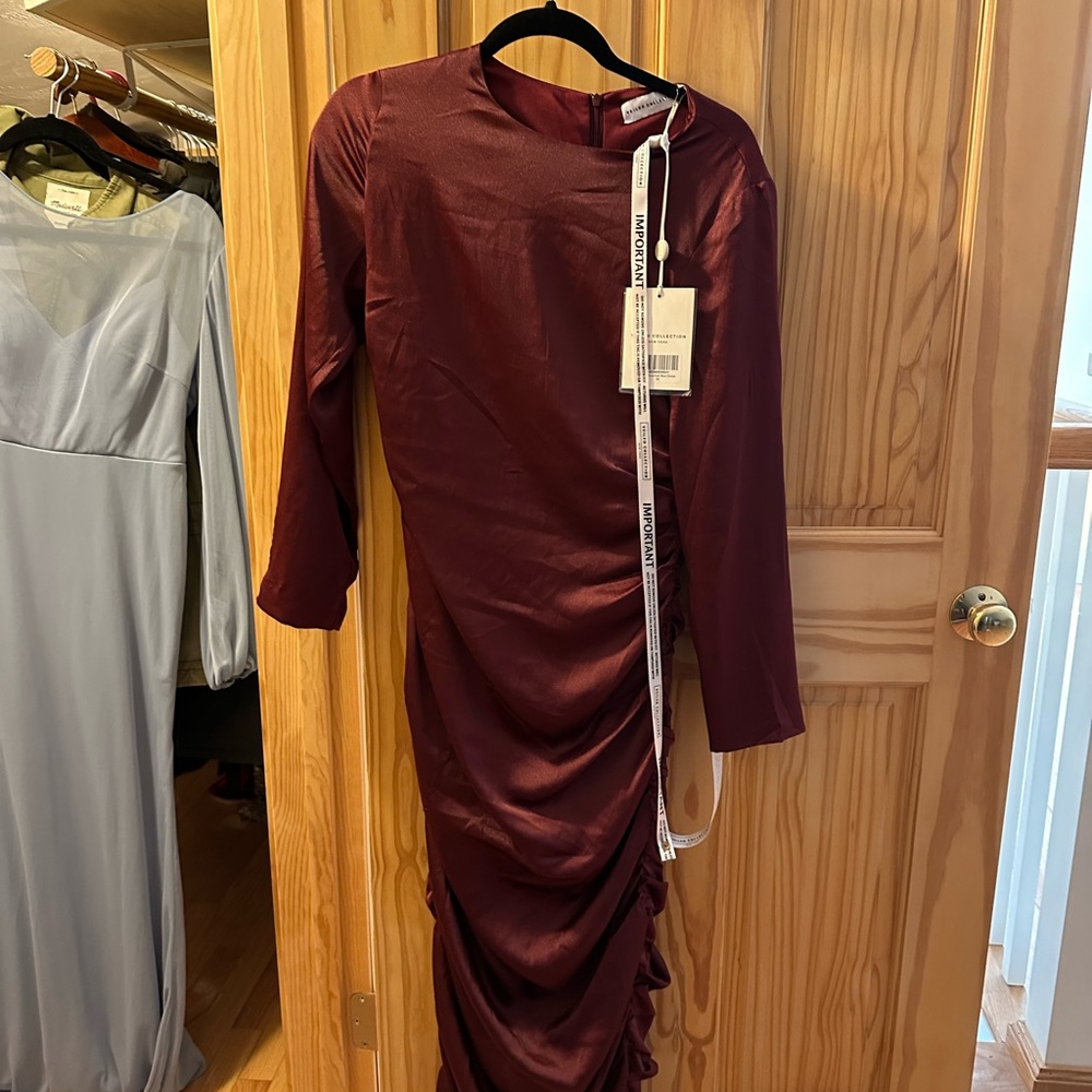 Red Long Sleeve Sheath Dress Mock Neck